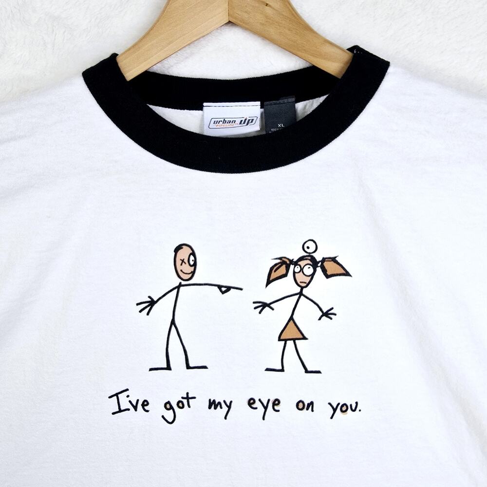 Urban Up Pipeline Ringer Tee Shirt "I Got My Eye On You" Size XL Vintage Y2K